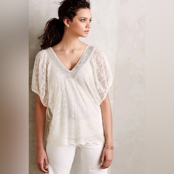 ANTHROPOLOGIE Knitted & Knotted SM 2 PIECE Cille Pullover Beaded Silver Lace Top - Picture 1 of 16